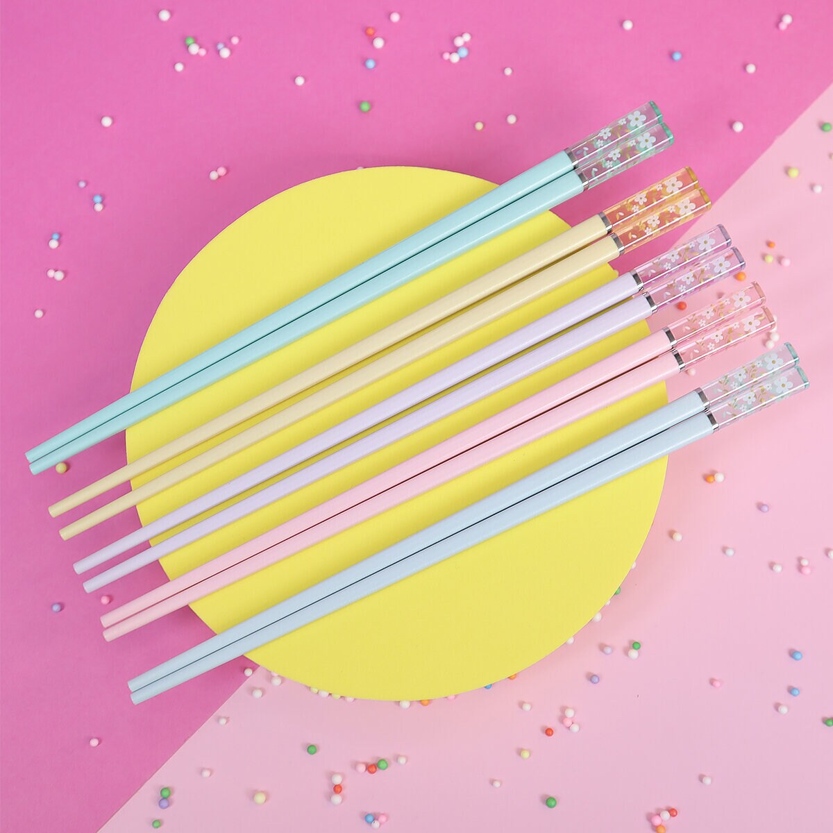5-pack ätpinnar pastelliga blommor