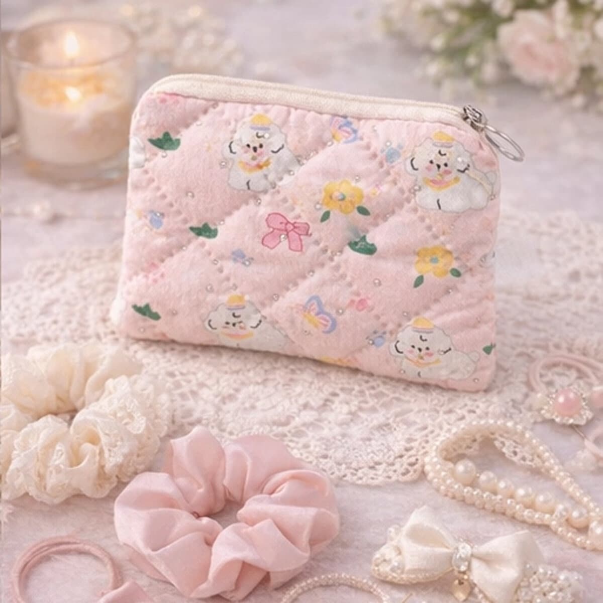 Myntbörs - Quilted Puppy Purse Rosa