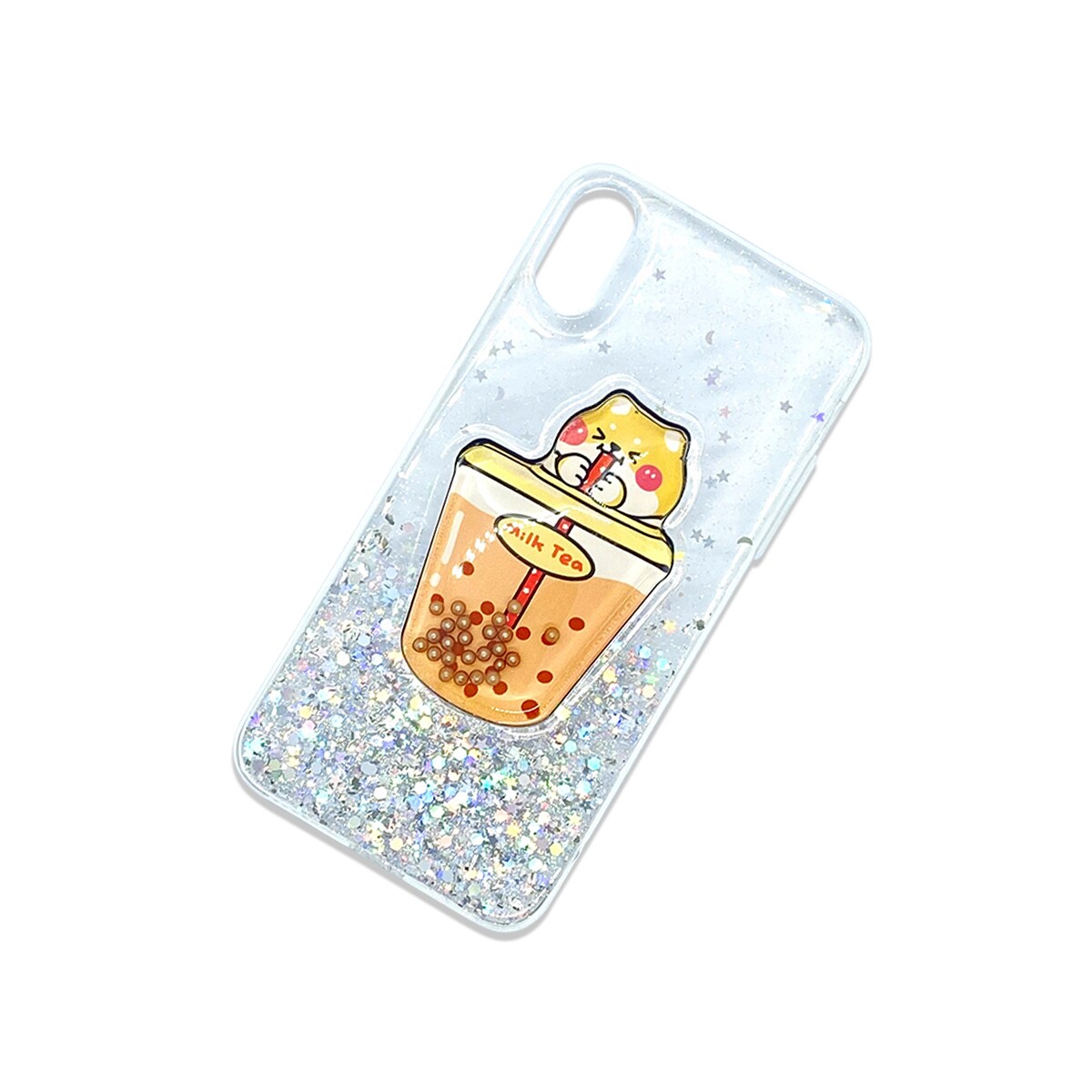 Glittrigt mobilskal med popsocket Hund med boba tea