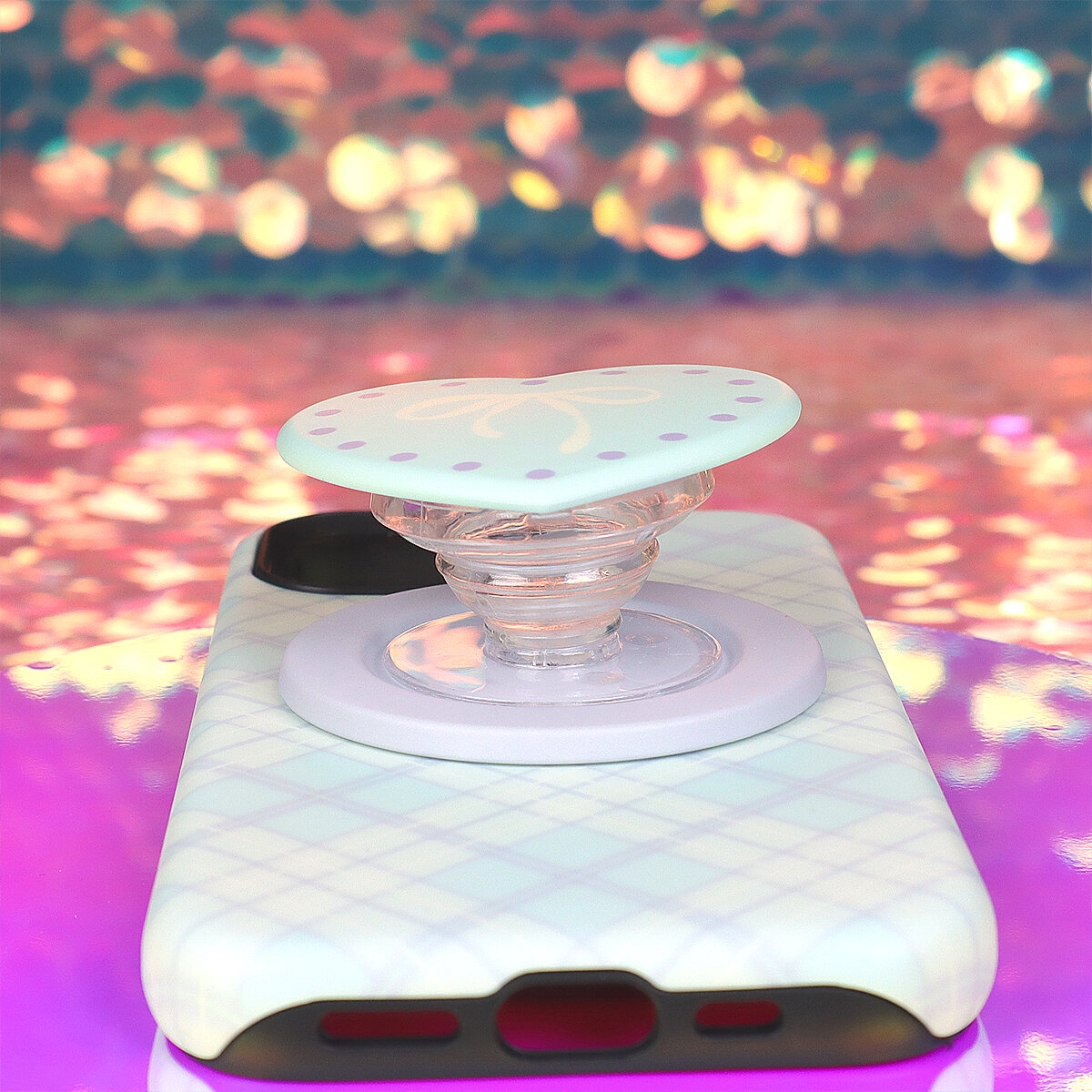 Mobilskal med Magsafe Phone Grip - Pastel Tartan Heart