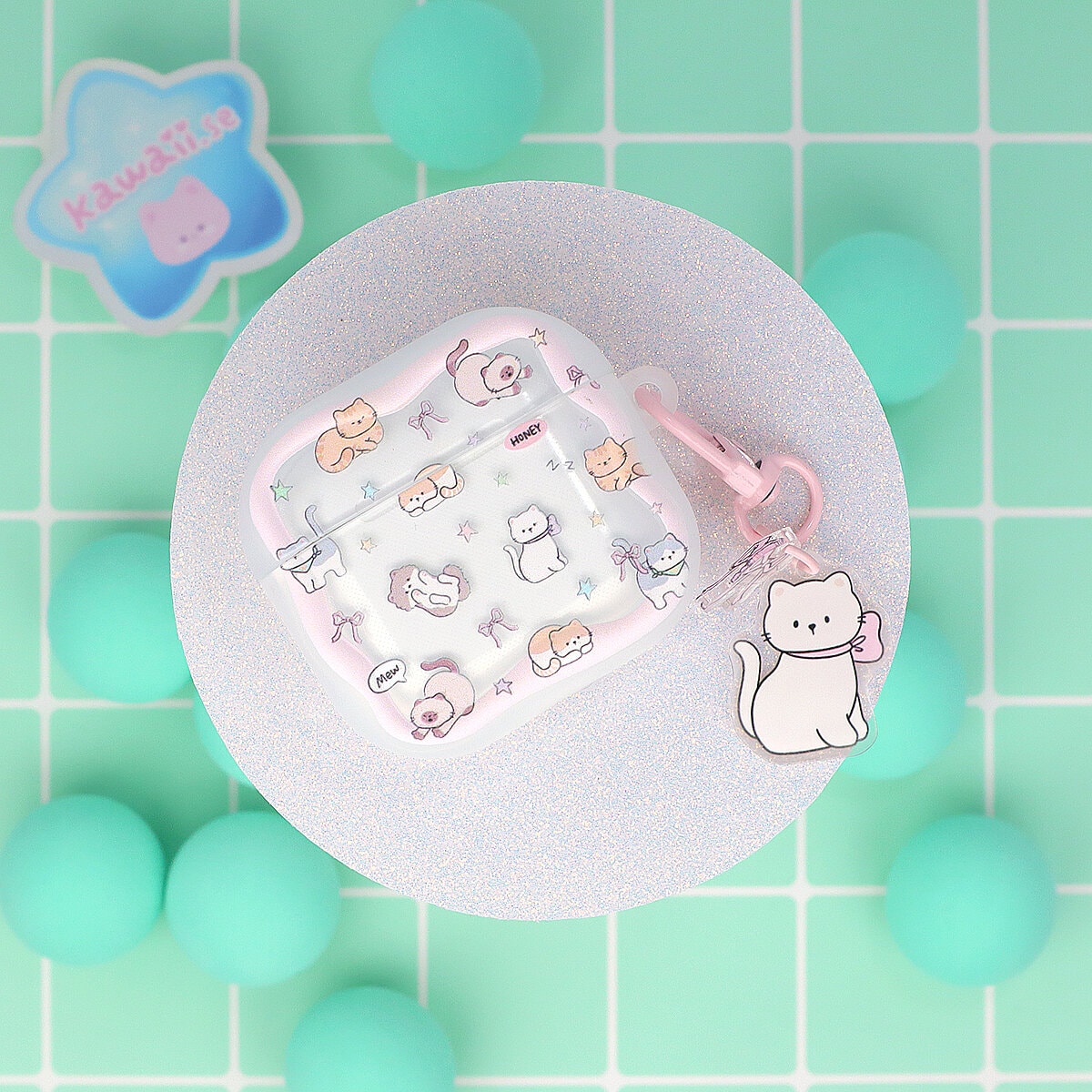 Airpodfodral med Bag Charm - Honey Kittens