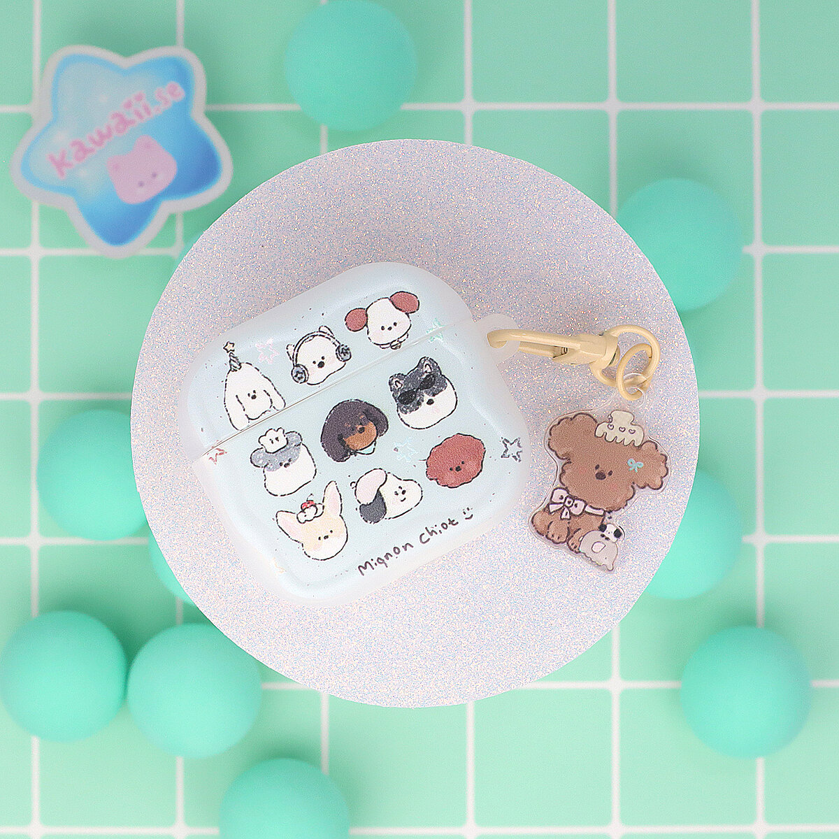 Airpodfodral med Bag Charm - Puppy Pals