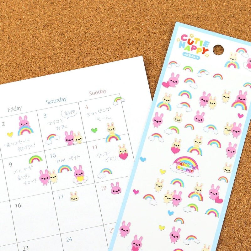 Cutie Happy Stickers - Rainbow Rabbit