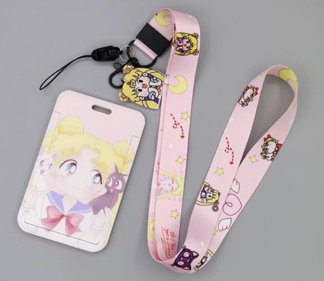 Korthållare med nyckelband - Sailor Moon med Luna och Artemis