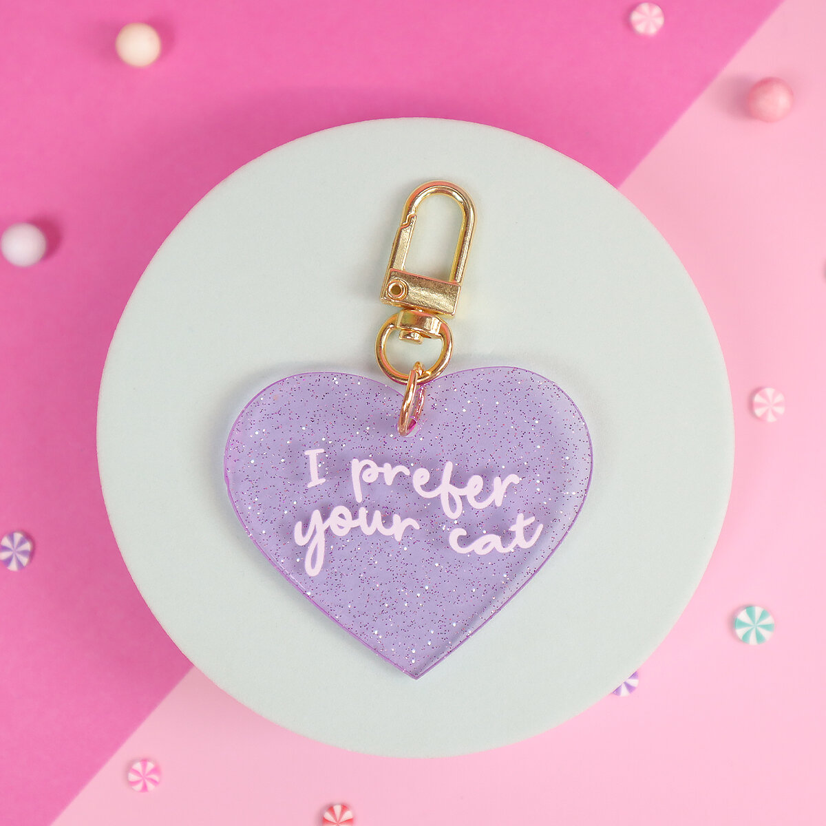 Glitter heart key ring - Prefer your cat