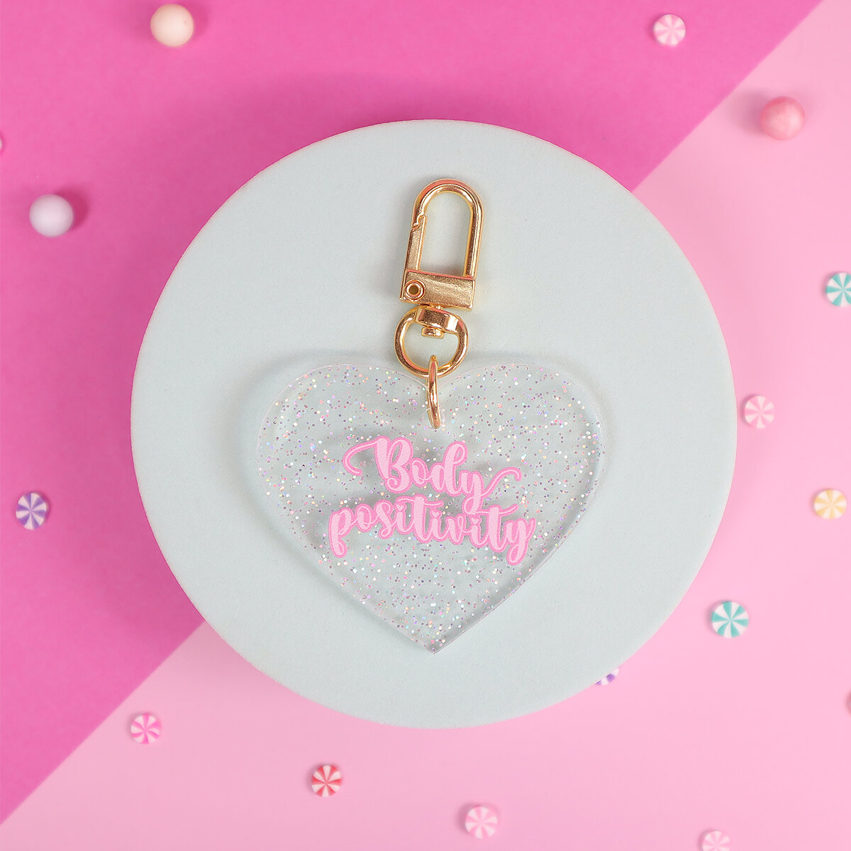 Glitter heart key ring - Body positivity