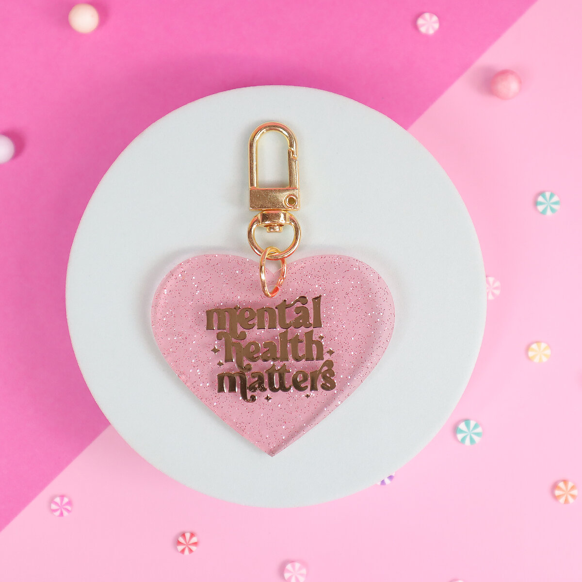 Glitter heart key ring - Mental health matters