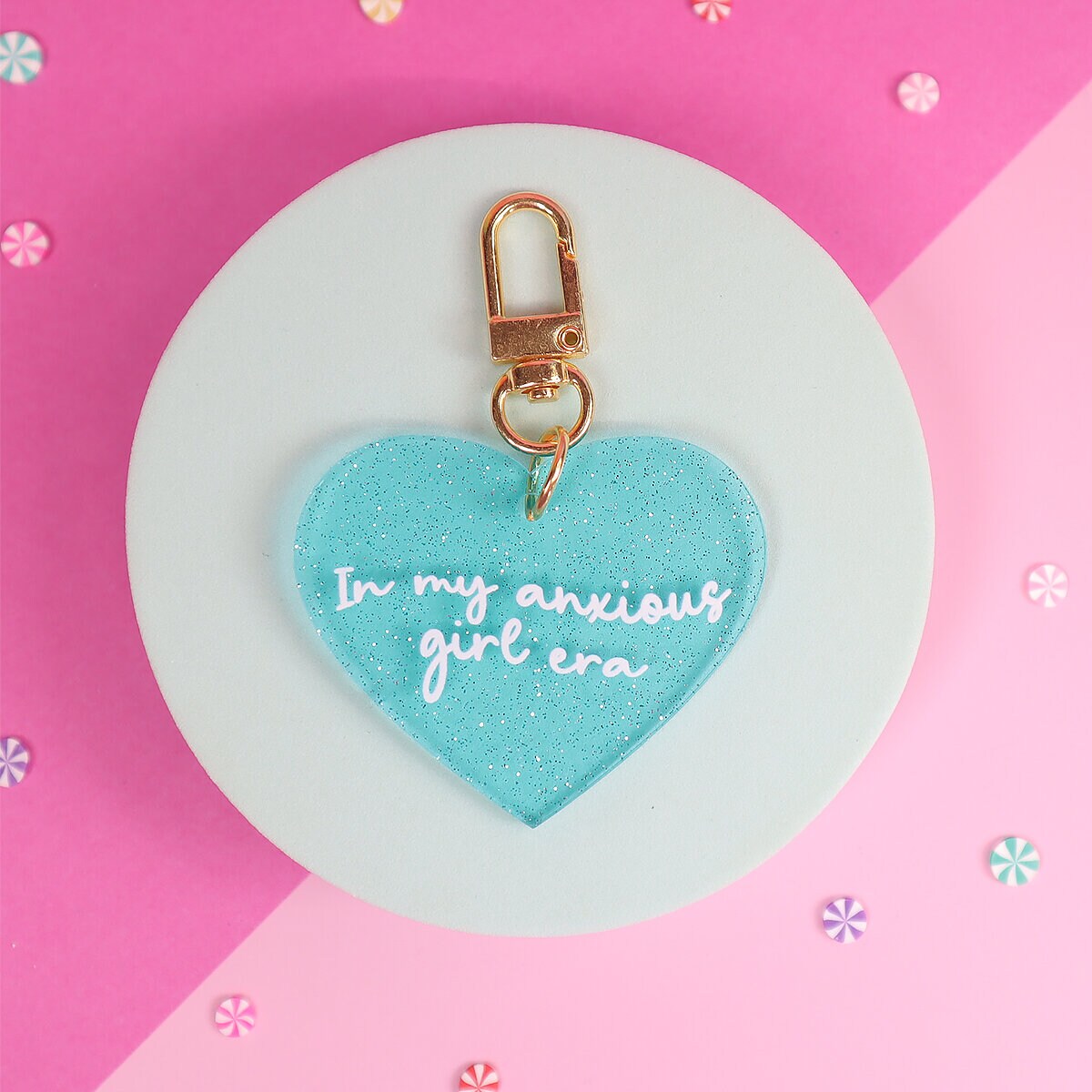 Glitter heart key ring - Anxious girl era