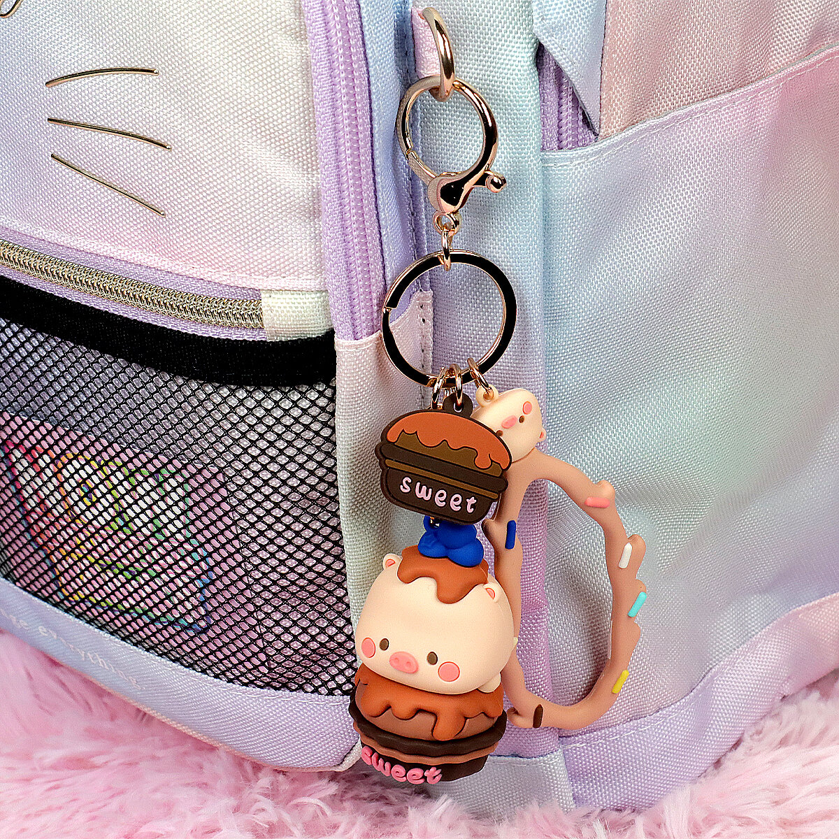 Bag charm - Dessert Pig Chocolate Blueberry Cake