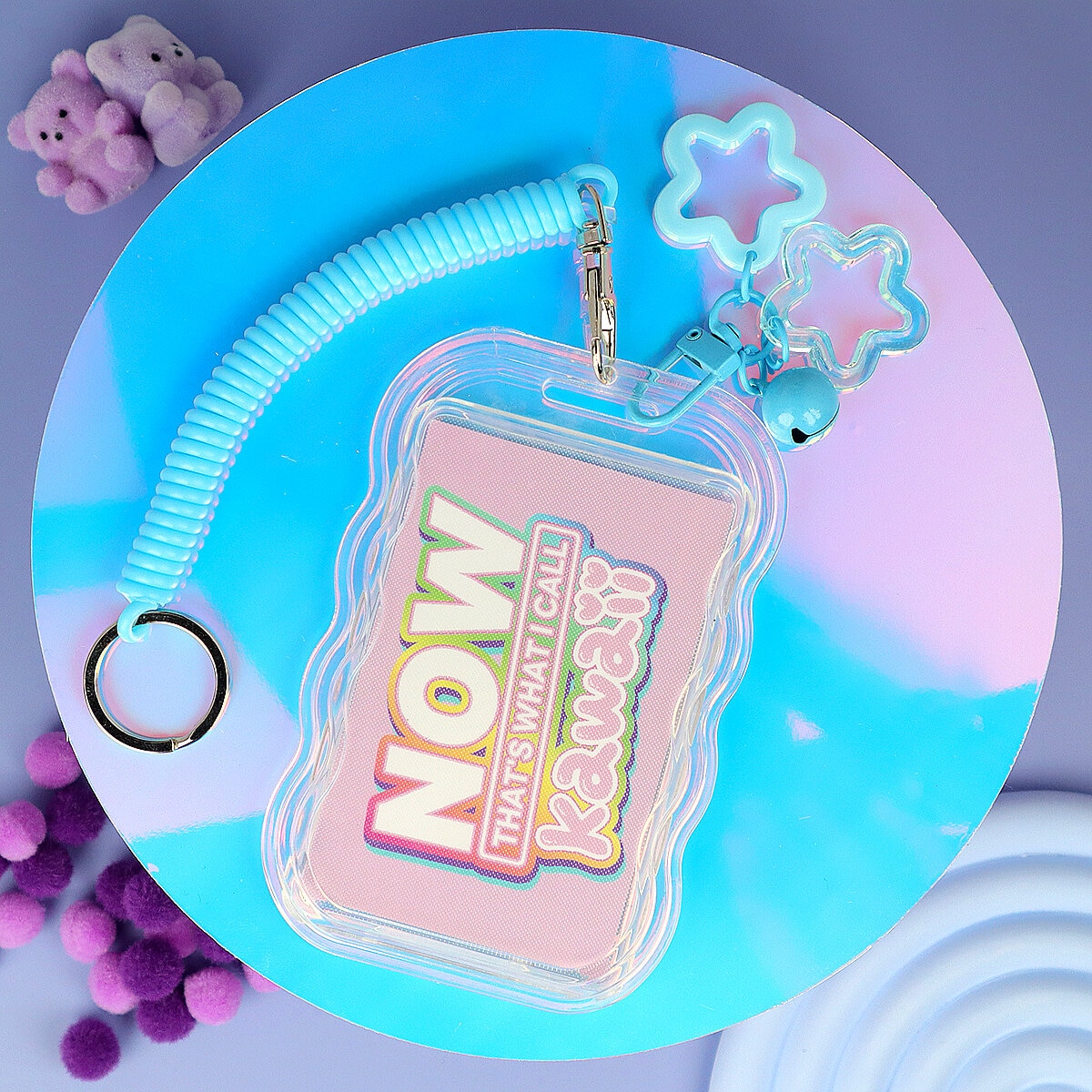 Korthållare med Snodd & Nyckelring - Wiggly Frame Blå