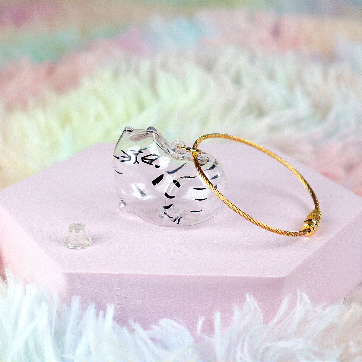 Nyckelring Pälsminne - Liggande Katt Svartrandig