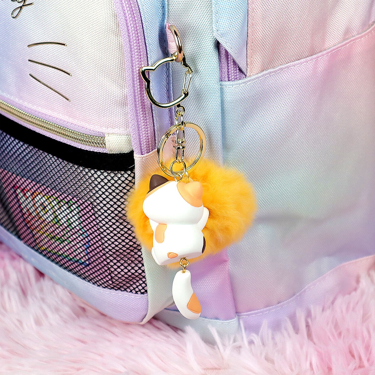 Puffig bag charm calico katt med svans