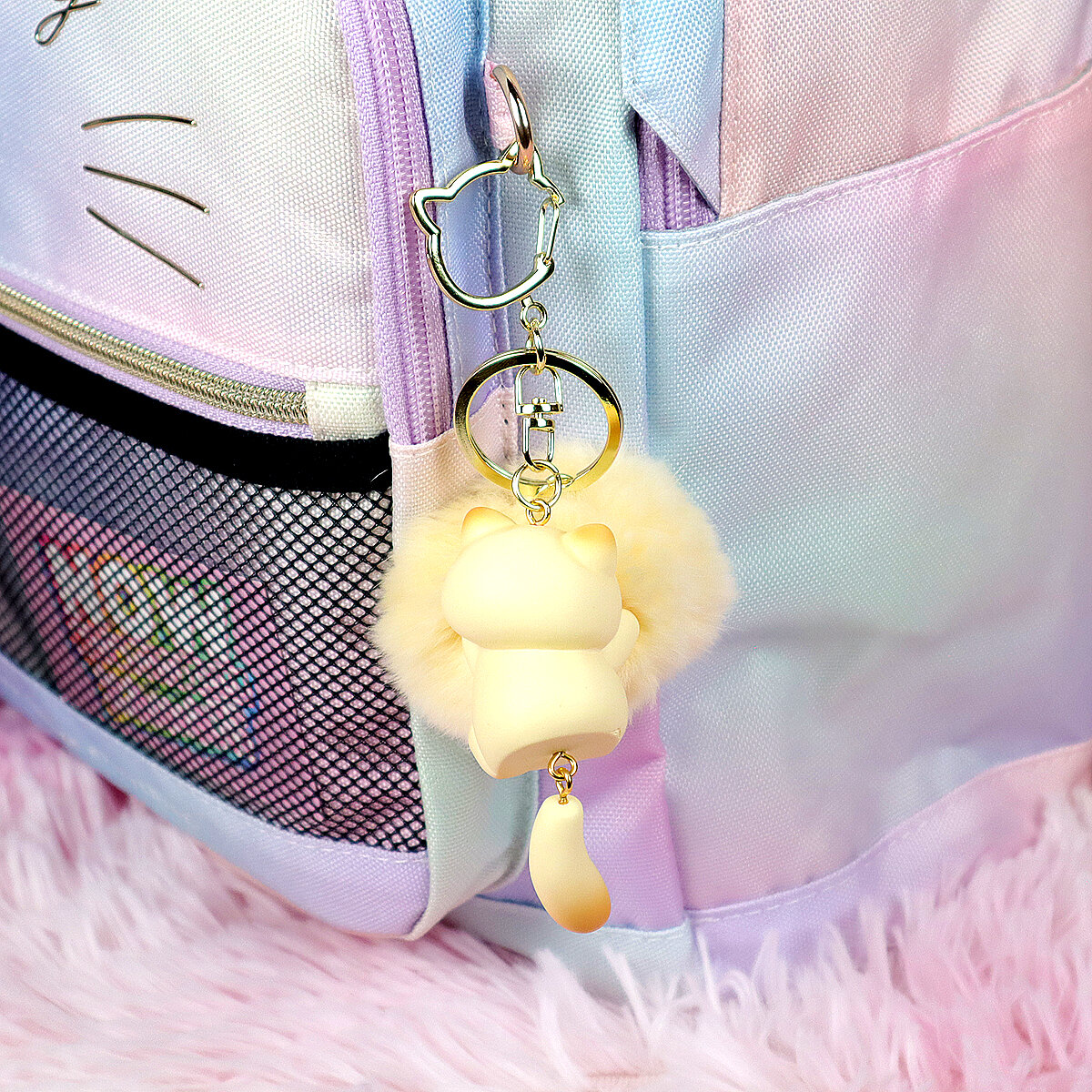 Puffig bag charm gul katt med svans