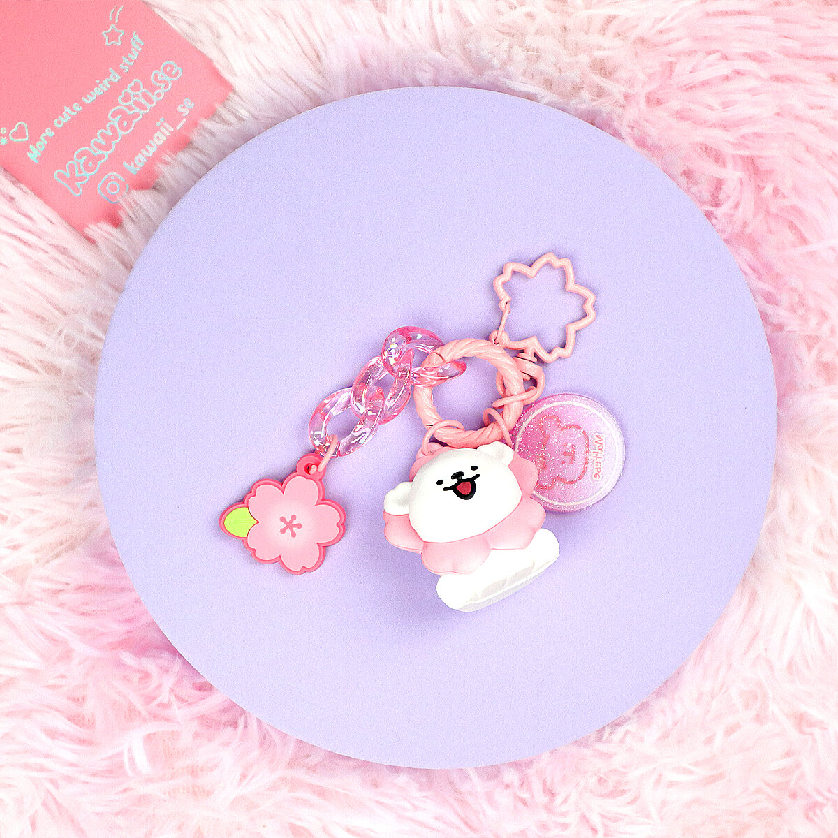Bag Charm - Maltese Puppy Sakura Flower