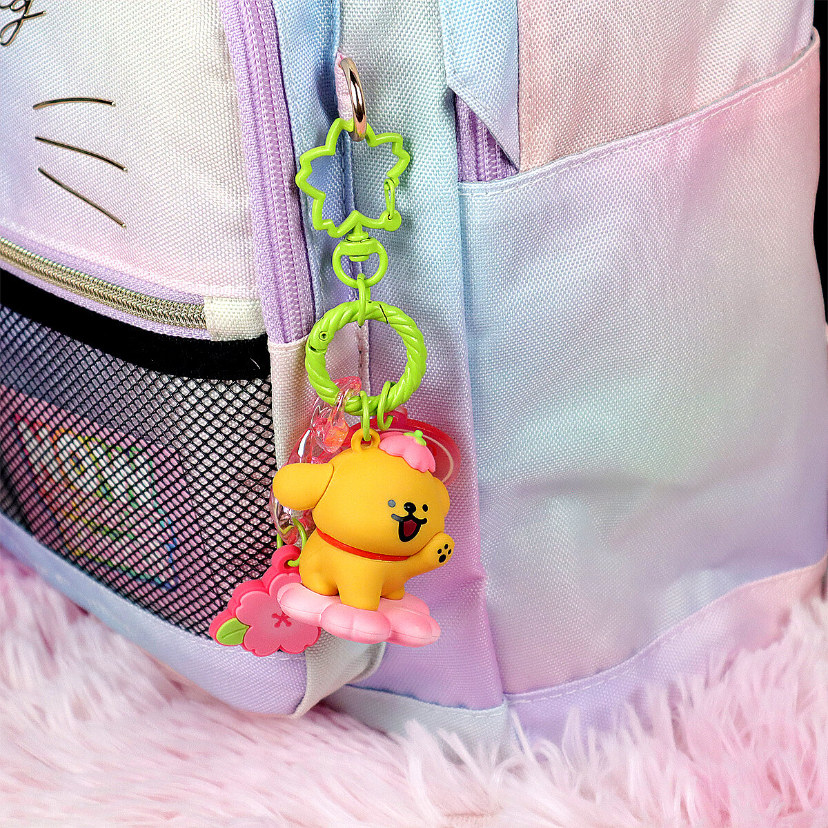 Bag Charm - Maltese Puppy Sakura Flower Sitting