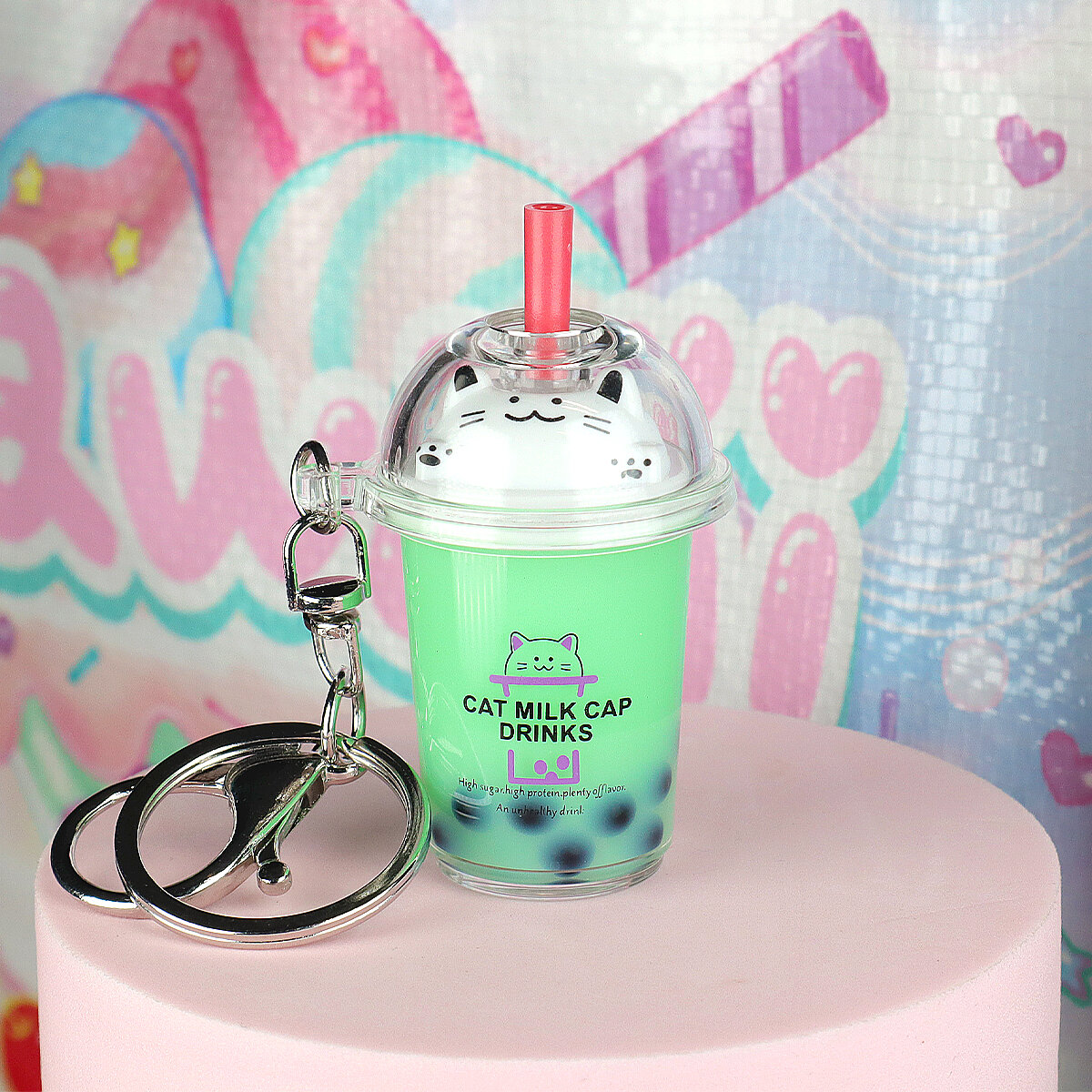 Bag Charm Boba-Katt Grön