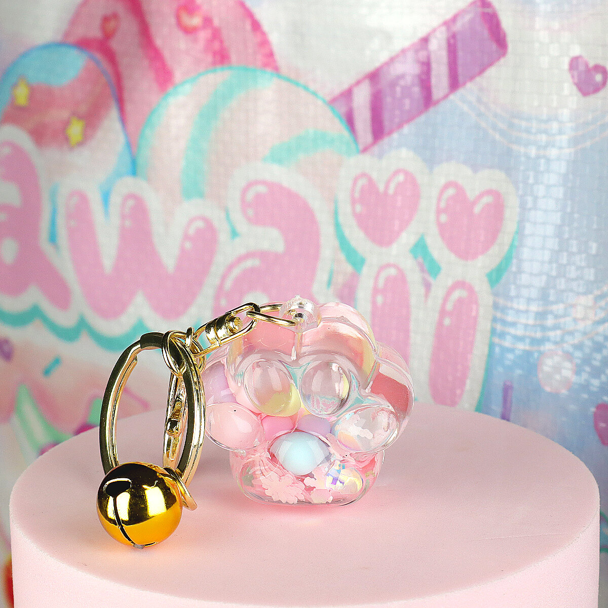 Bag Charm Rosa Tass Med Flytande Pärlor