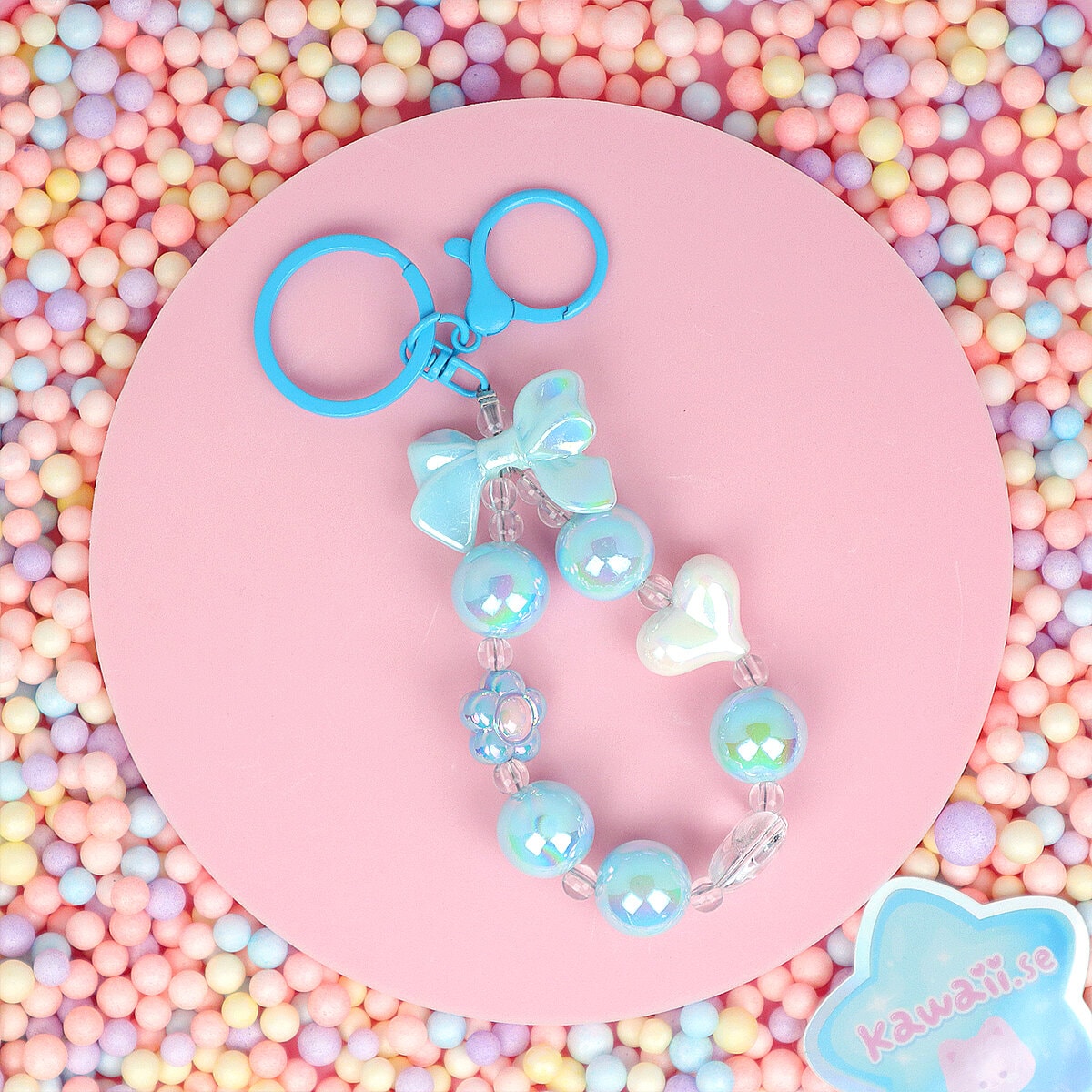 Bag Charm - Shiny Light Blue Beads
