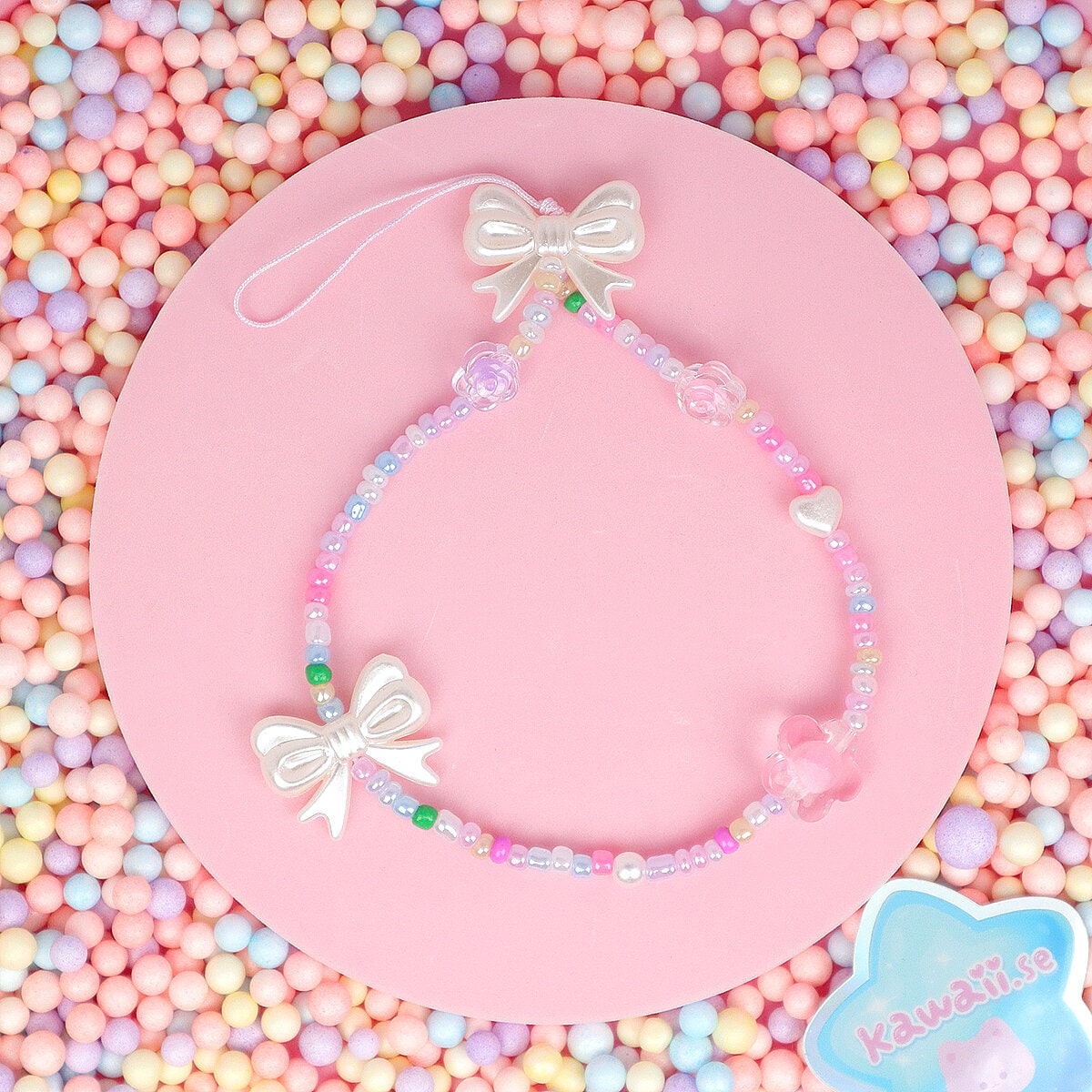 Phone Wrist Strap - Light Pink & Pearl Bow