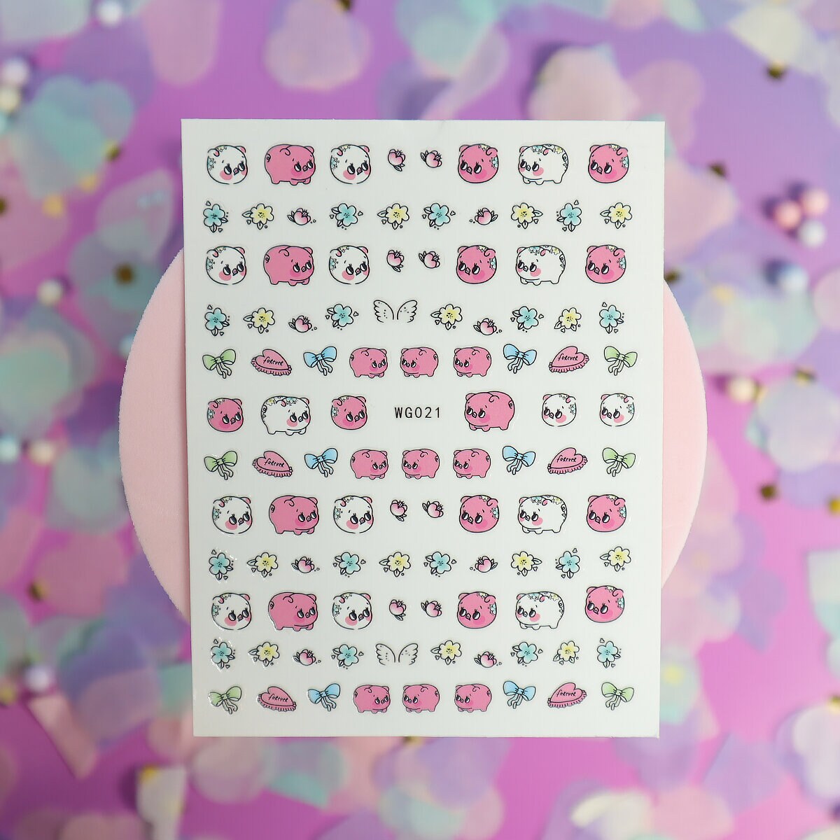 Nagelstickers - Grisar & blommor (WG021)