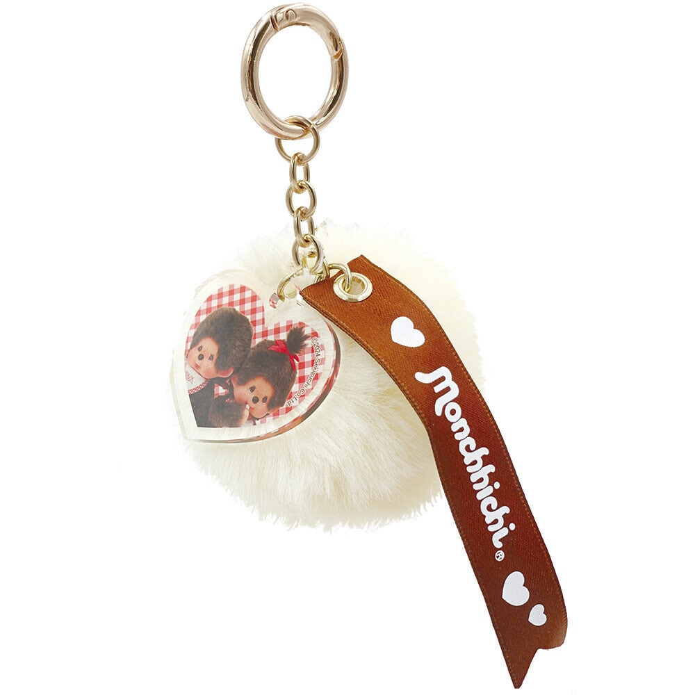 Bag Charm, White Monchhichi Fur
