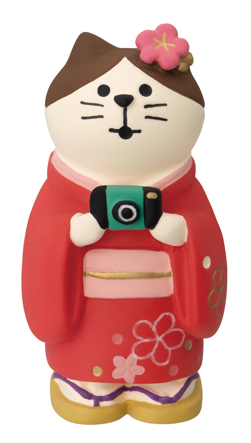 Figur, fotograf-katt med blommiga kläder
