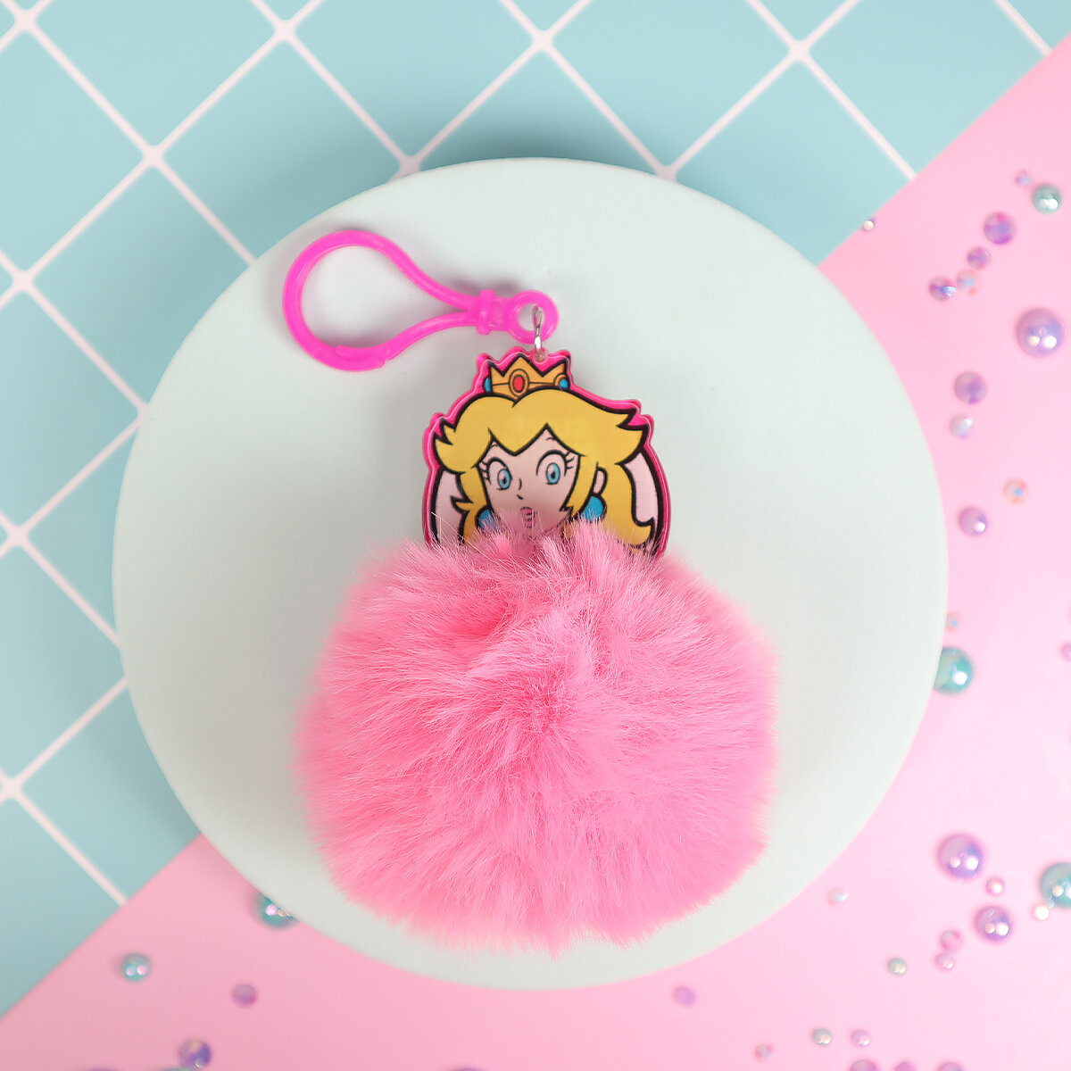 Nyckelring med pompom - Princess Peach