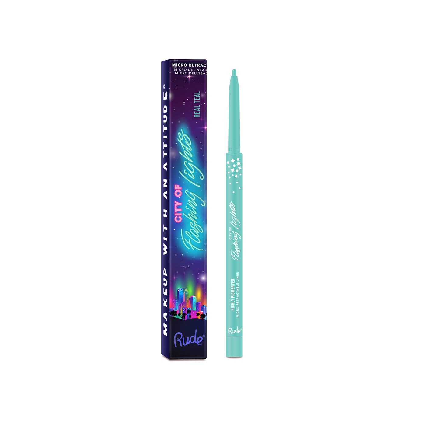 City of Flashing Lights Micro Retractable Liner - Real Teal