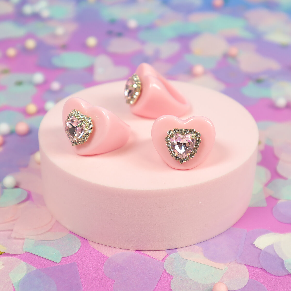 Chonky ring - Rosa hjärta med Diamant