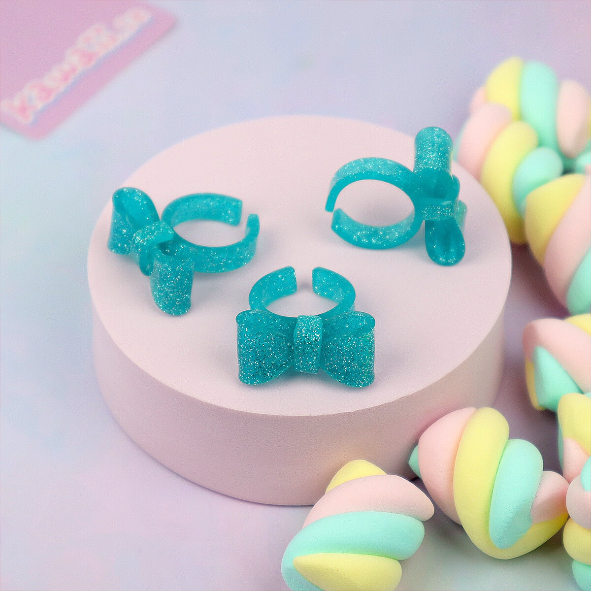 Chonky Ring - Turkos Glittrig Rosett