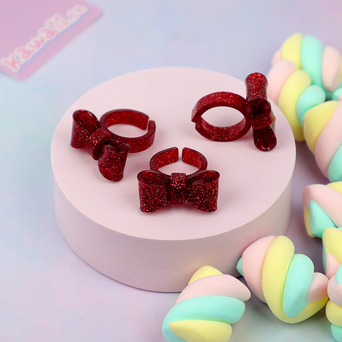 Chonky Ring - Mörkröd Glittrig Rosett
