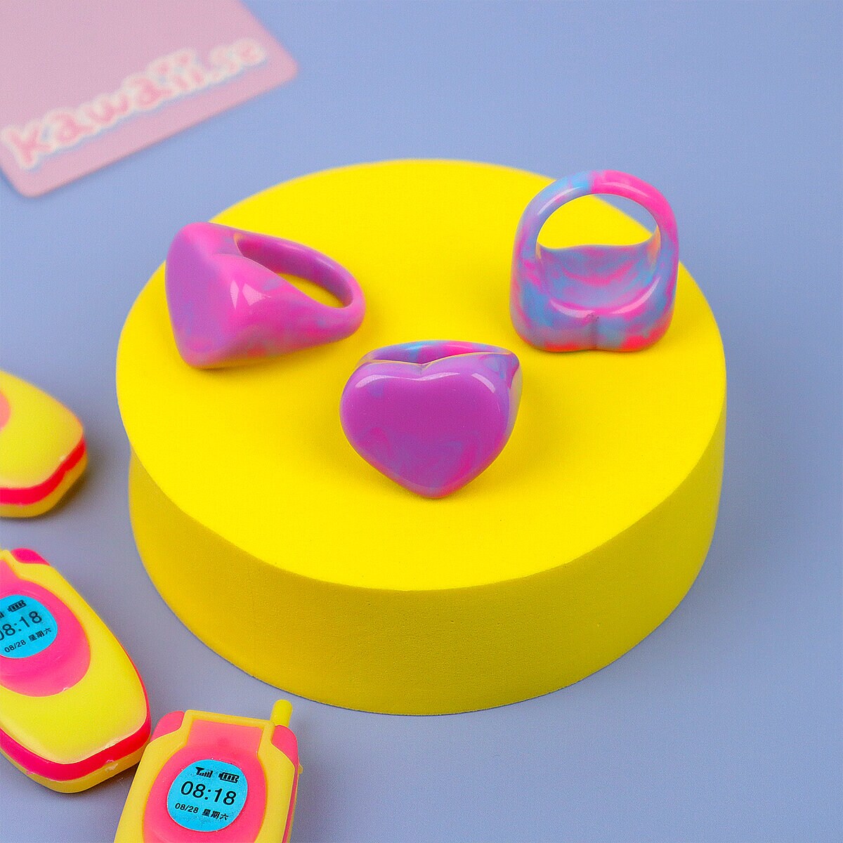Chonky Ring - Marmorerad Rosa/Lila/Blå Hjärta