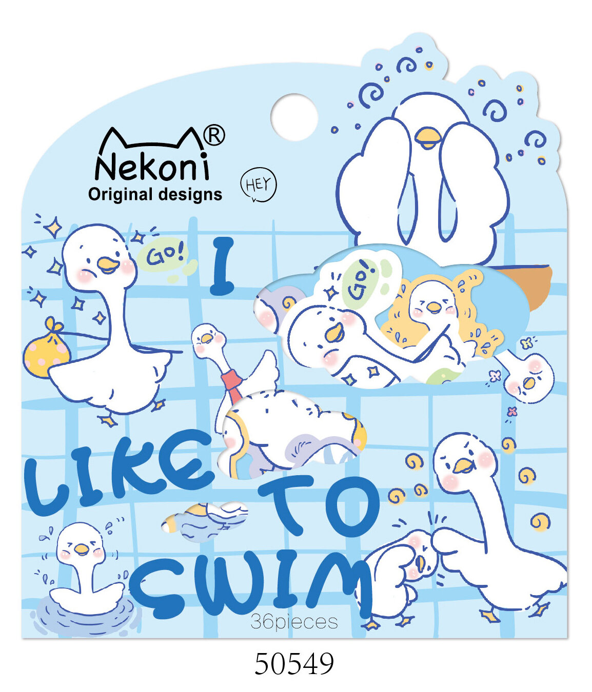 Lösa holo-stickers - Svan, I like to swim (50549)