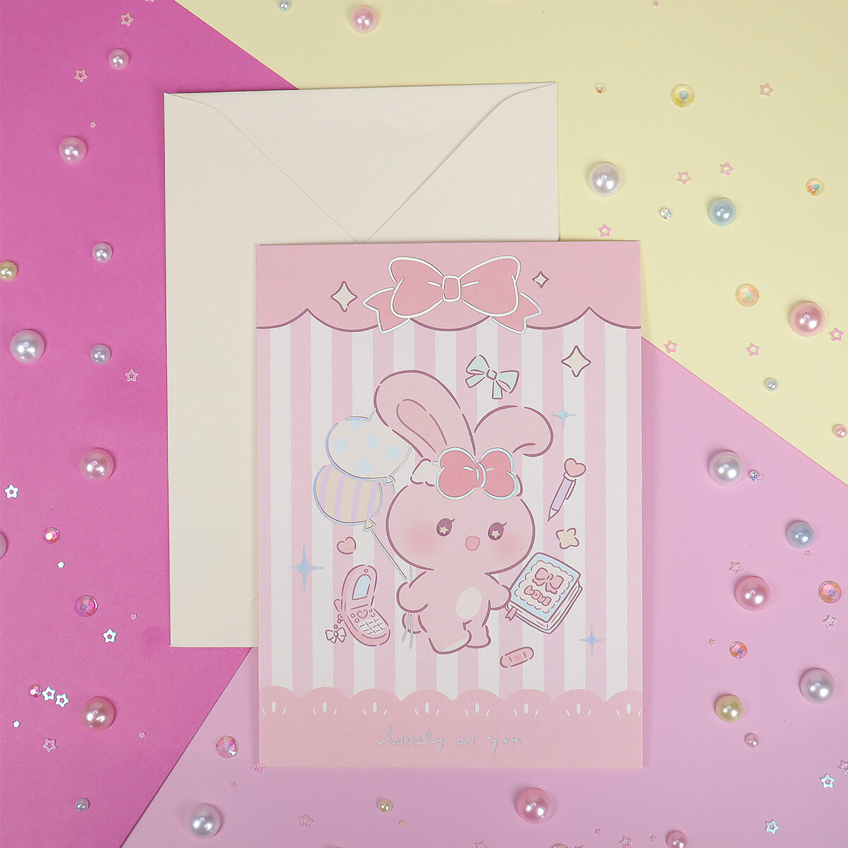 Shining Pink Bunny kort med kuvert
