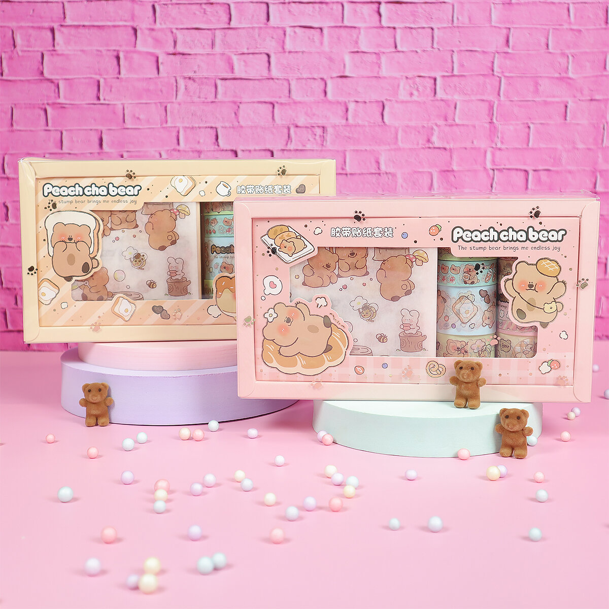 Peach Cha Bear washi-kit