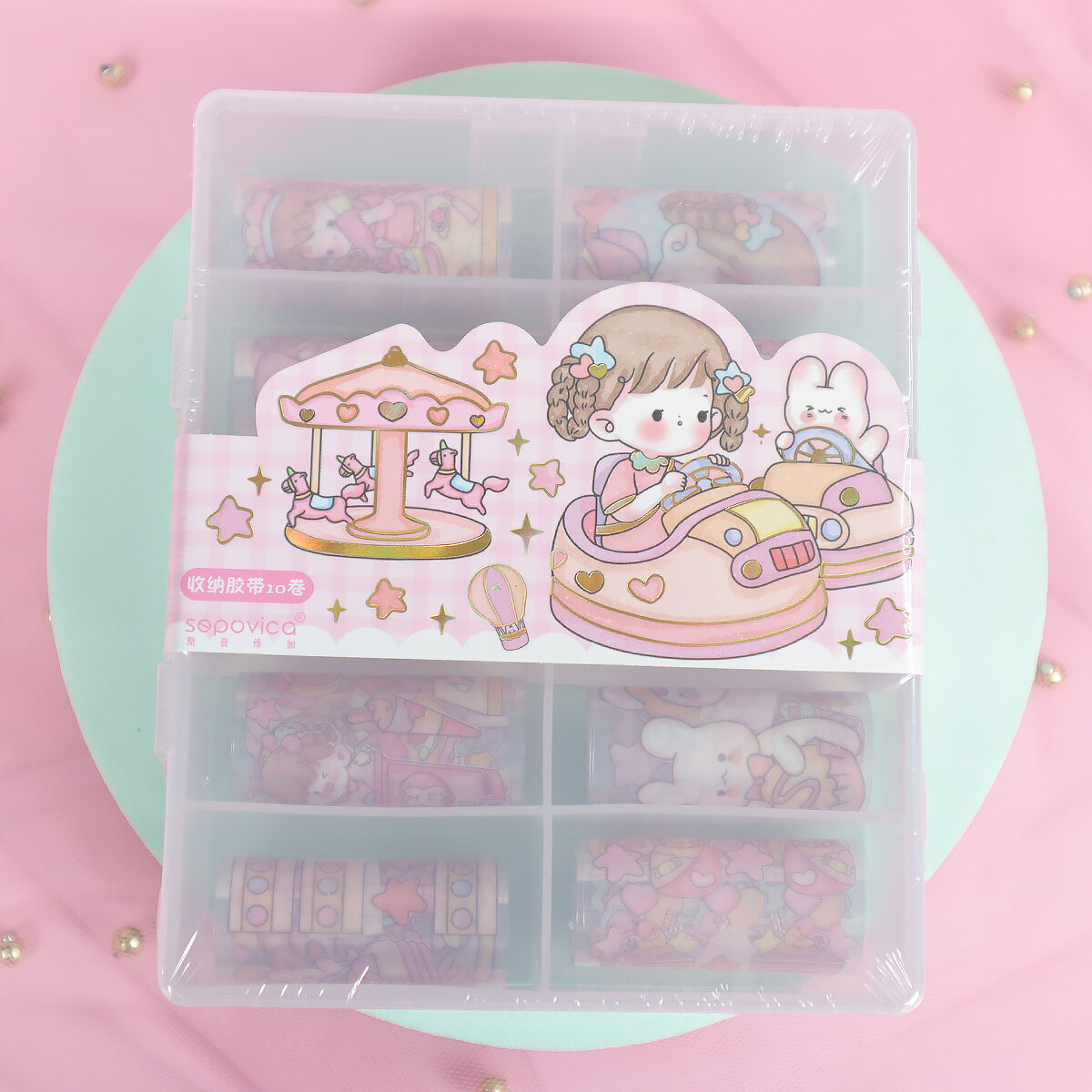10-pack transparenta stickersrullar rosa tivoli