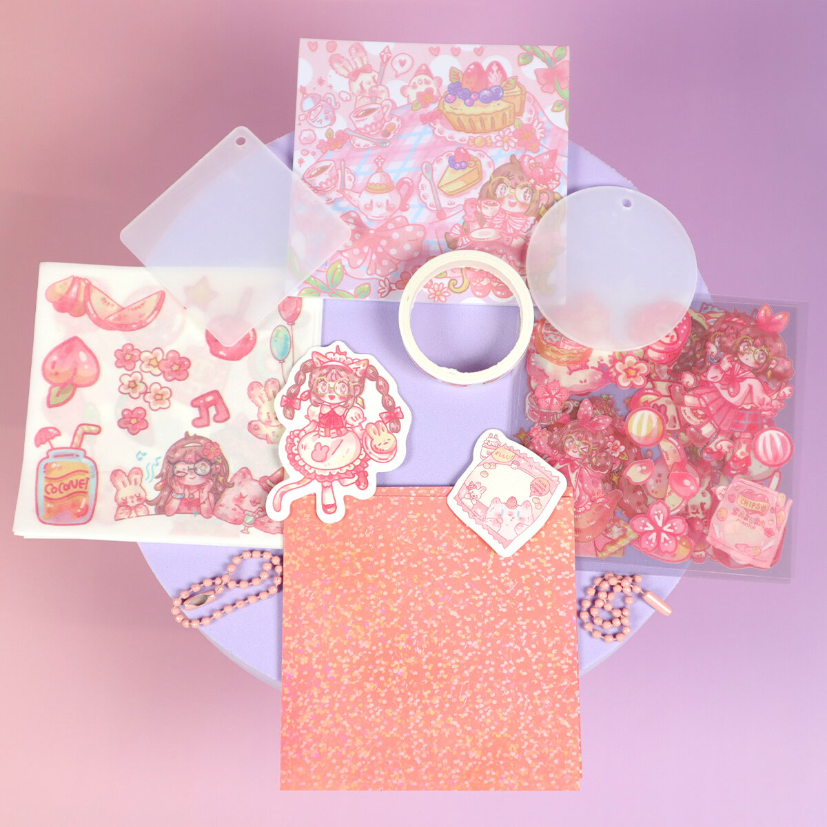 Rosa DIY-kit 2 bag charms & massor av stickers