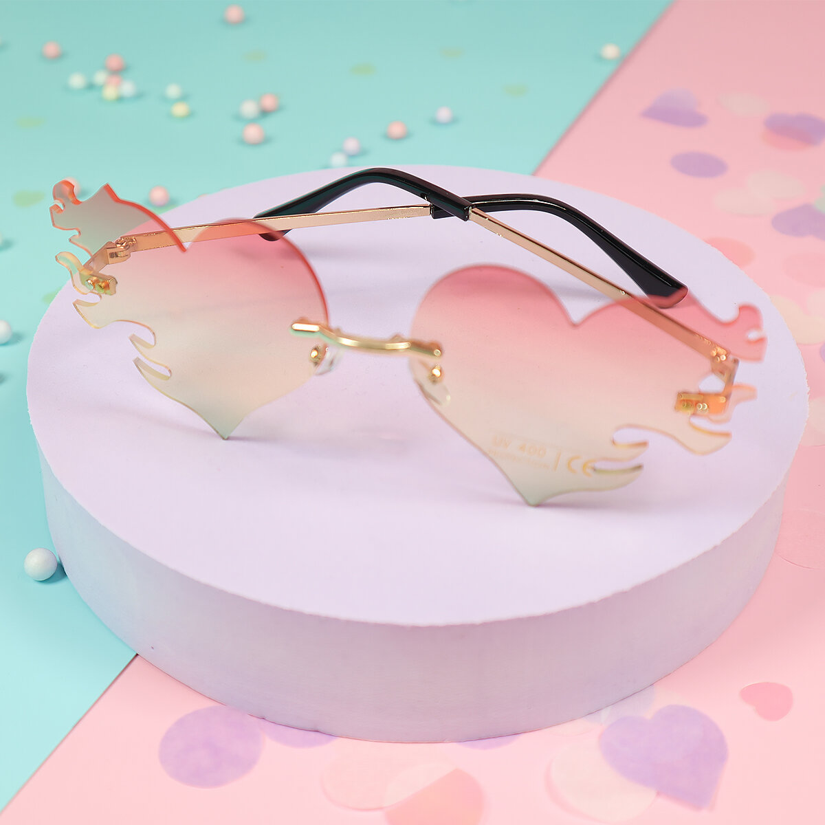 Solglasögon - rosa-lime brinnande hjärtan
