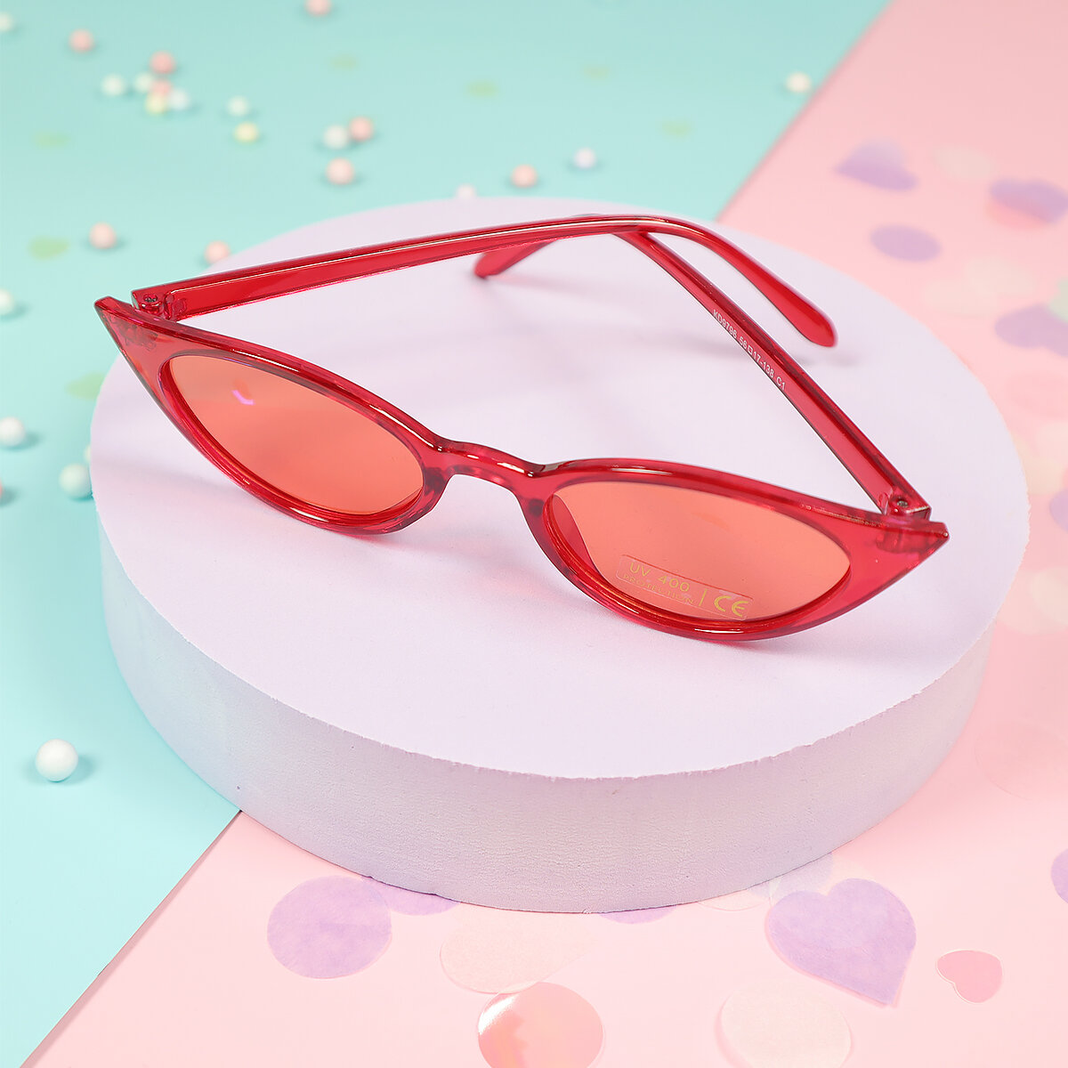 Solglasögon - smala cat eye i transparent röd
