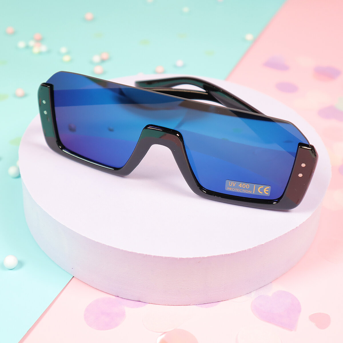 Solglasögon - stora retro med blått spegelglas
