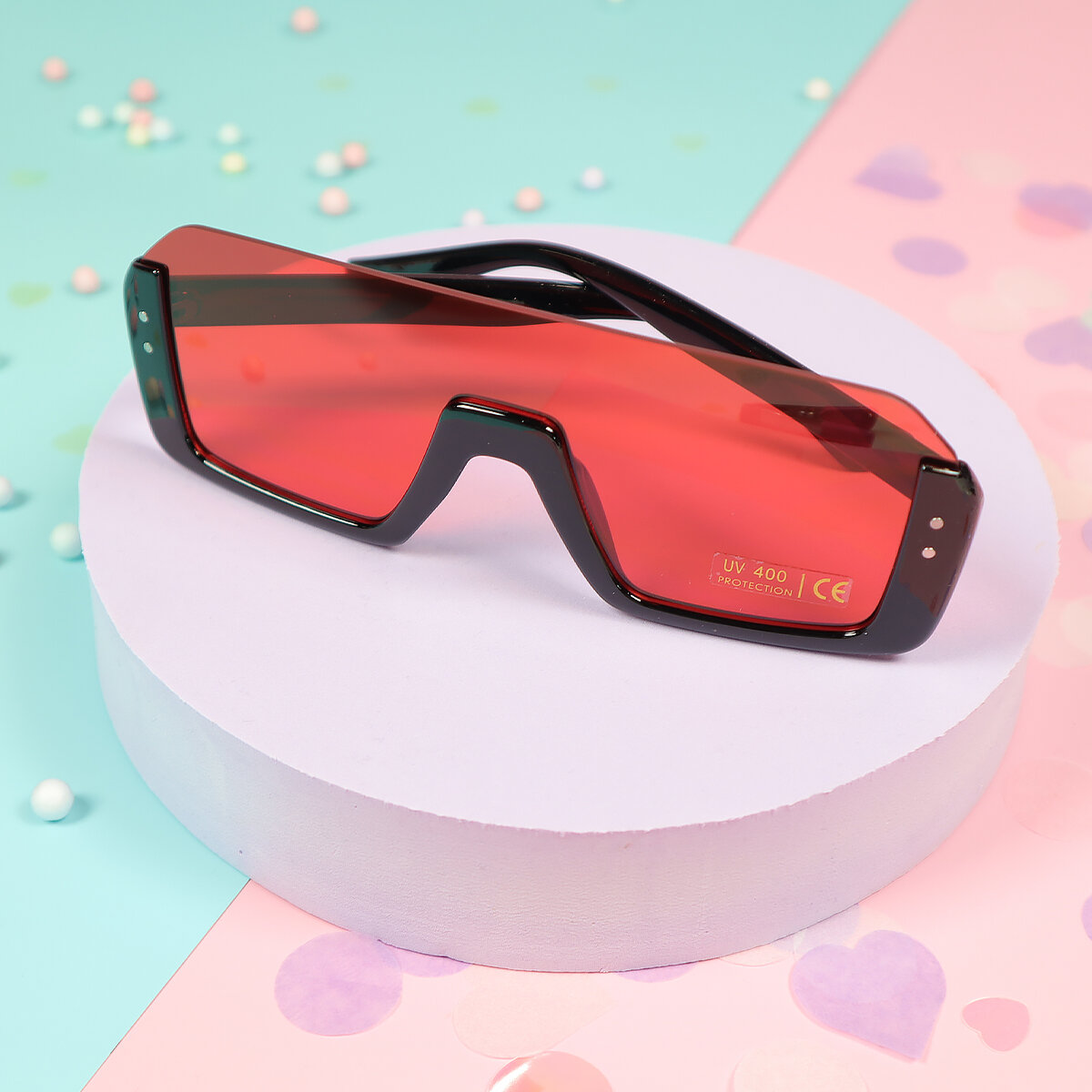 Solglasögon - stora retro med rött spegelglas