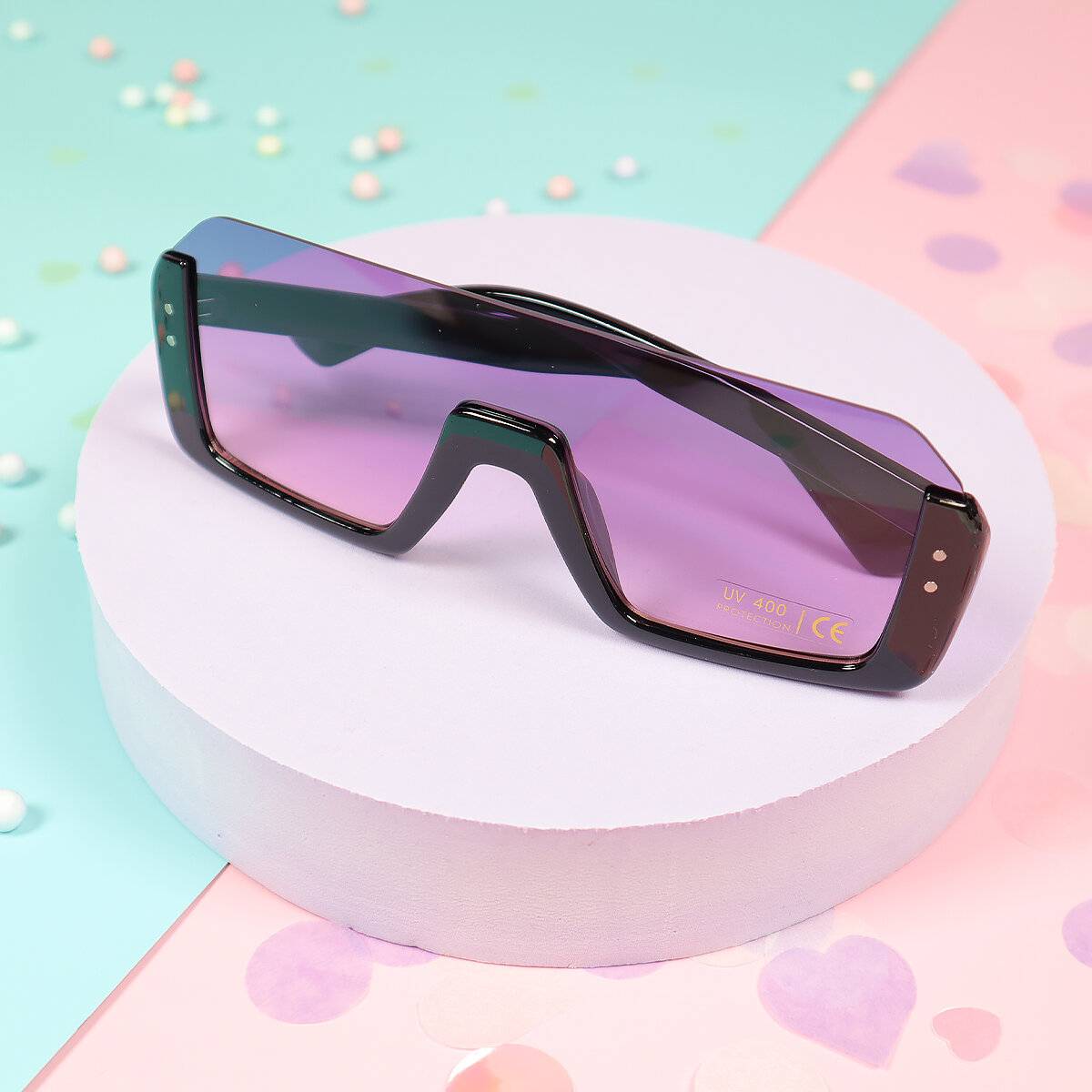 Solglasögon - stora retro med lila spegelglas