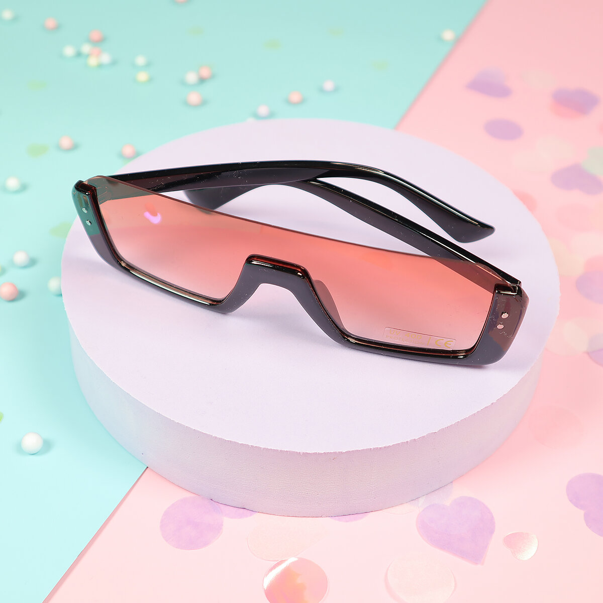 Solglasögon - stora retro med rosa spegelglas