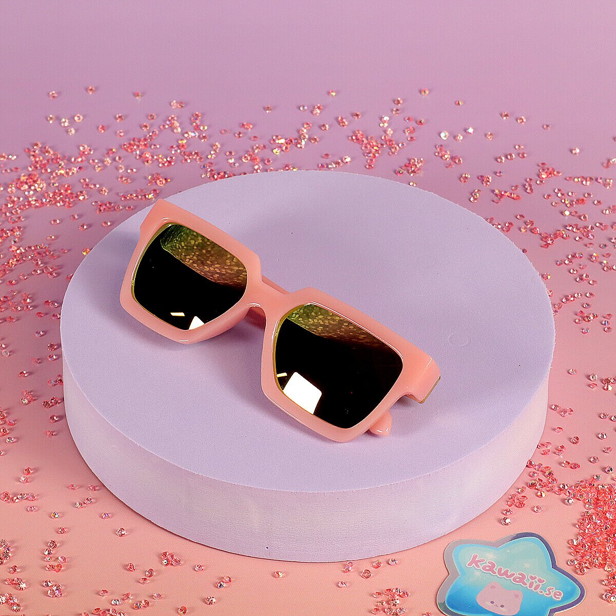 Solglasögon barn - Rosa fyrkantiga med spegelglas