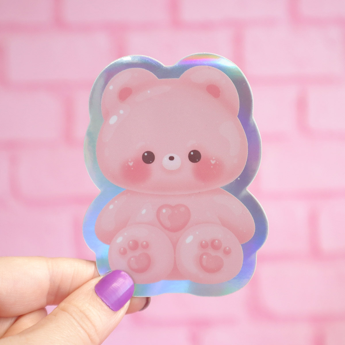 Holografisk sticker - Rosa gummibjörn