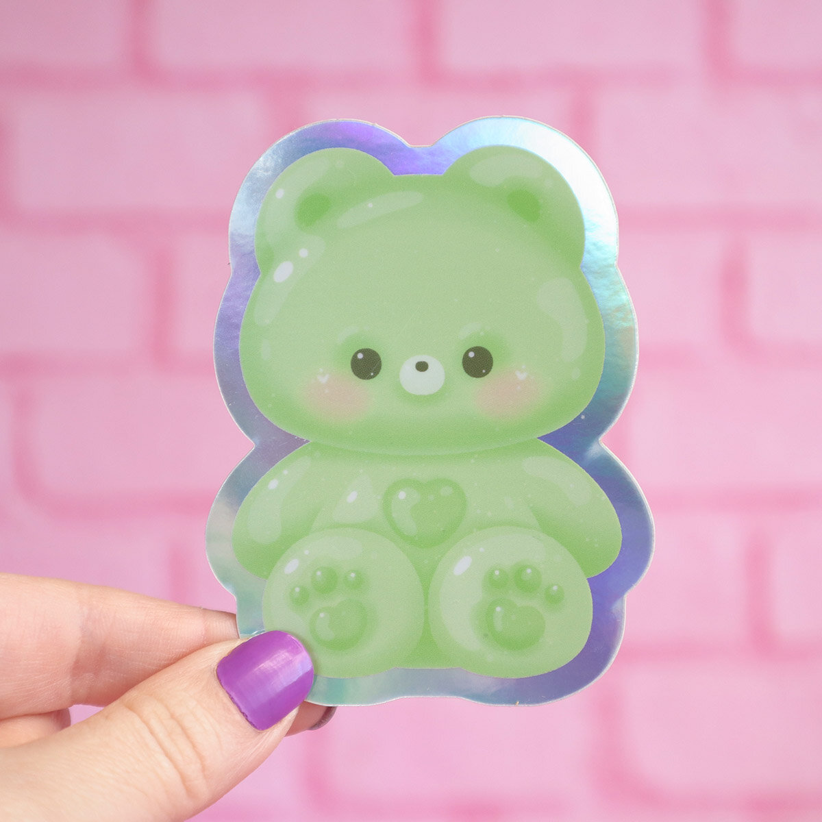 Holografisk sticker - Grön gummibjörn
