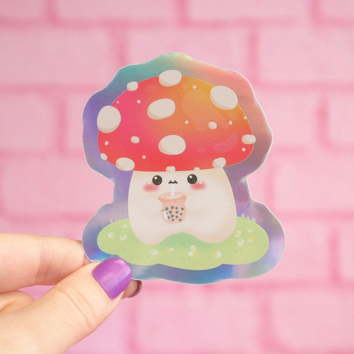 Holografisk sticker - Mushroom with boba