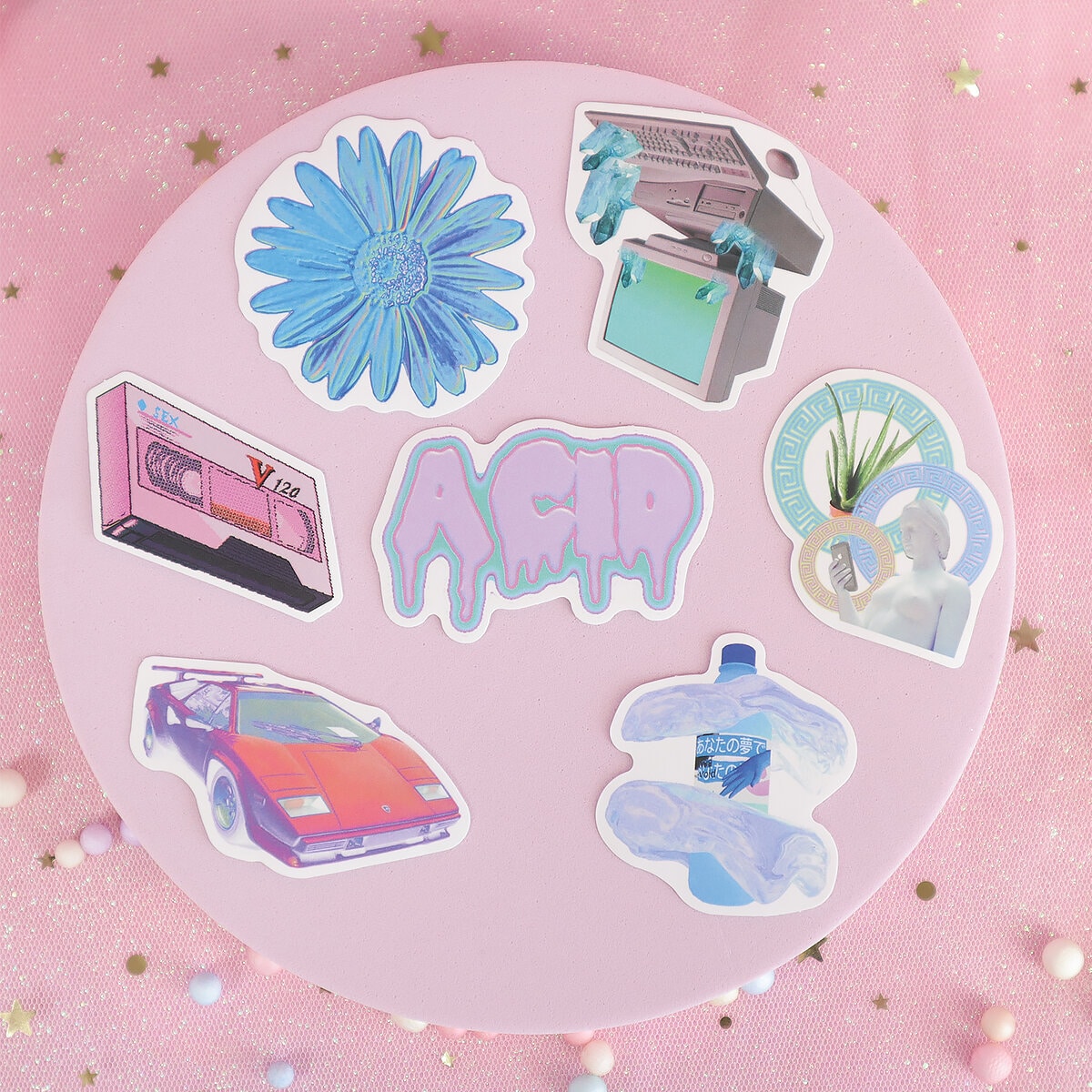 7-pack stickers vaporwave