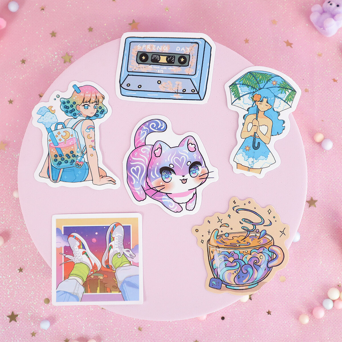 6-pack stickers cute aesthetic no 6