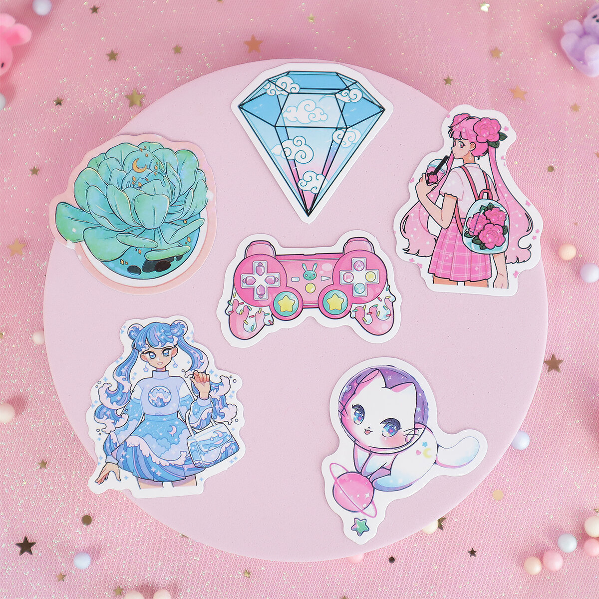6-pack stickers cute aesthetic no 7